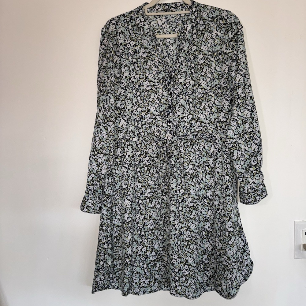 ONLY Women's L long-sleeve Shirt Dress Ditsy Floral Front Buttons Cottagecore